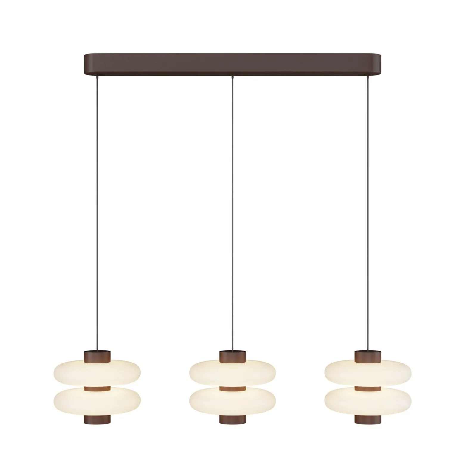 LED-Hängeleuchte Nuvem, braun, Opalglas, Länge 66 cm, 3-flg.