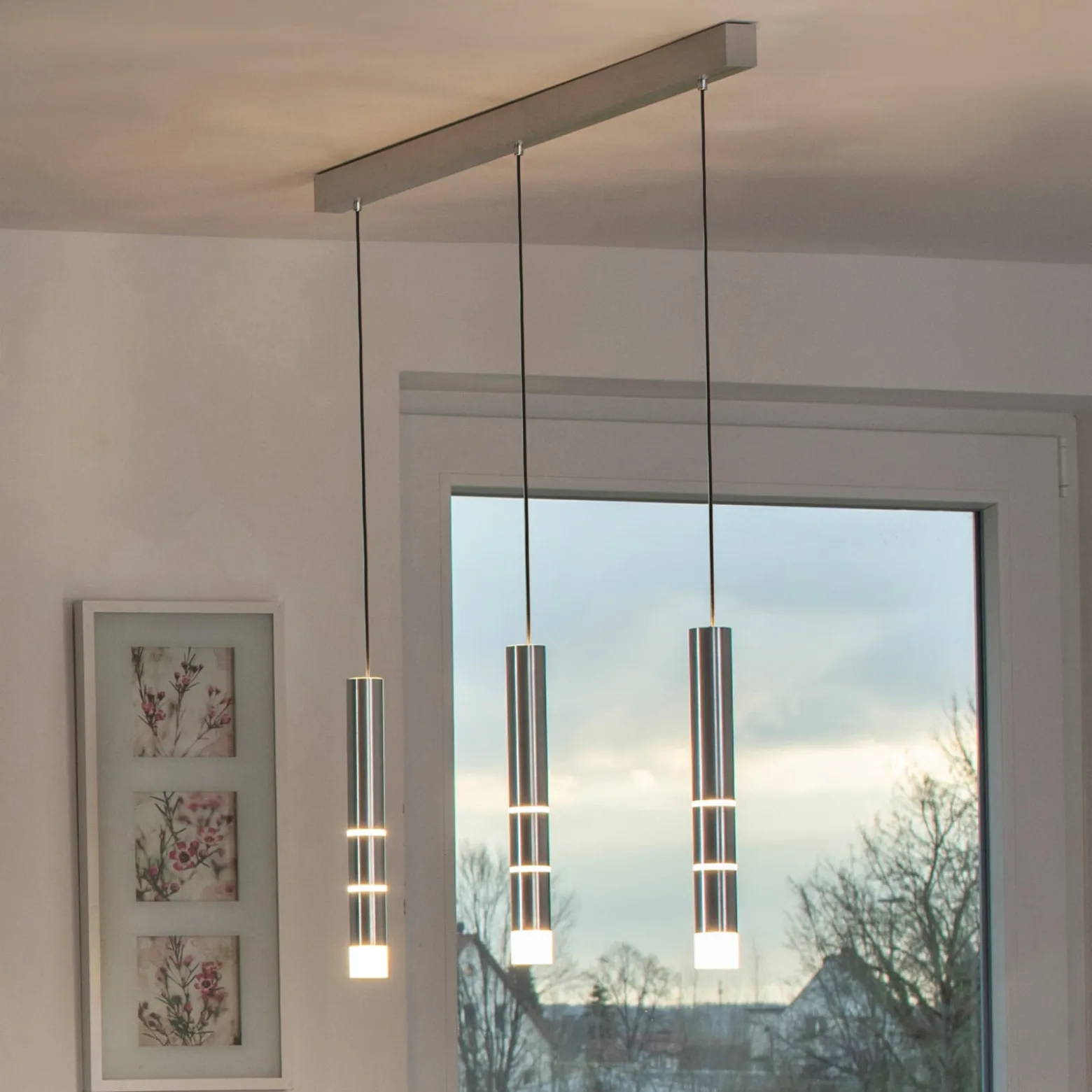 LED-Hängeleuchte PURE Vega, drei Zylinder, alu
