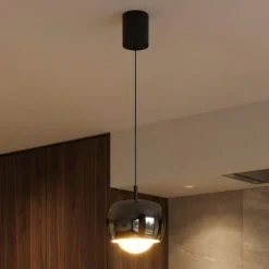 LED-Hängeleuchte Roller, schwarz-chrom verstellbar Glaslinse