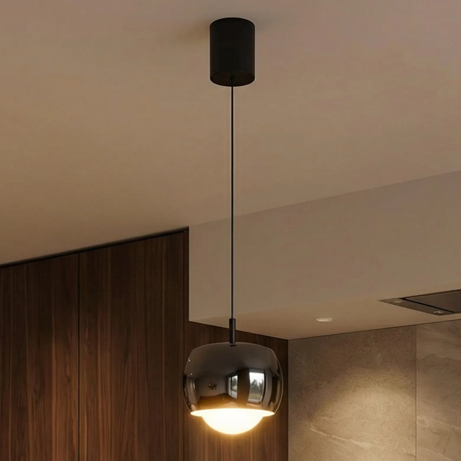 LED-Hängeleuchte Roller, schwarz-chrom verstellbar Glaslinse