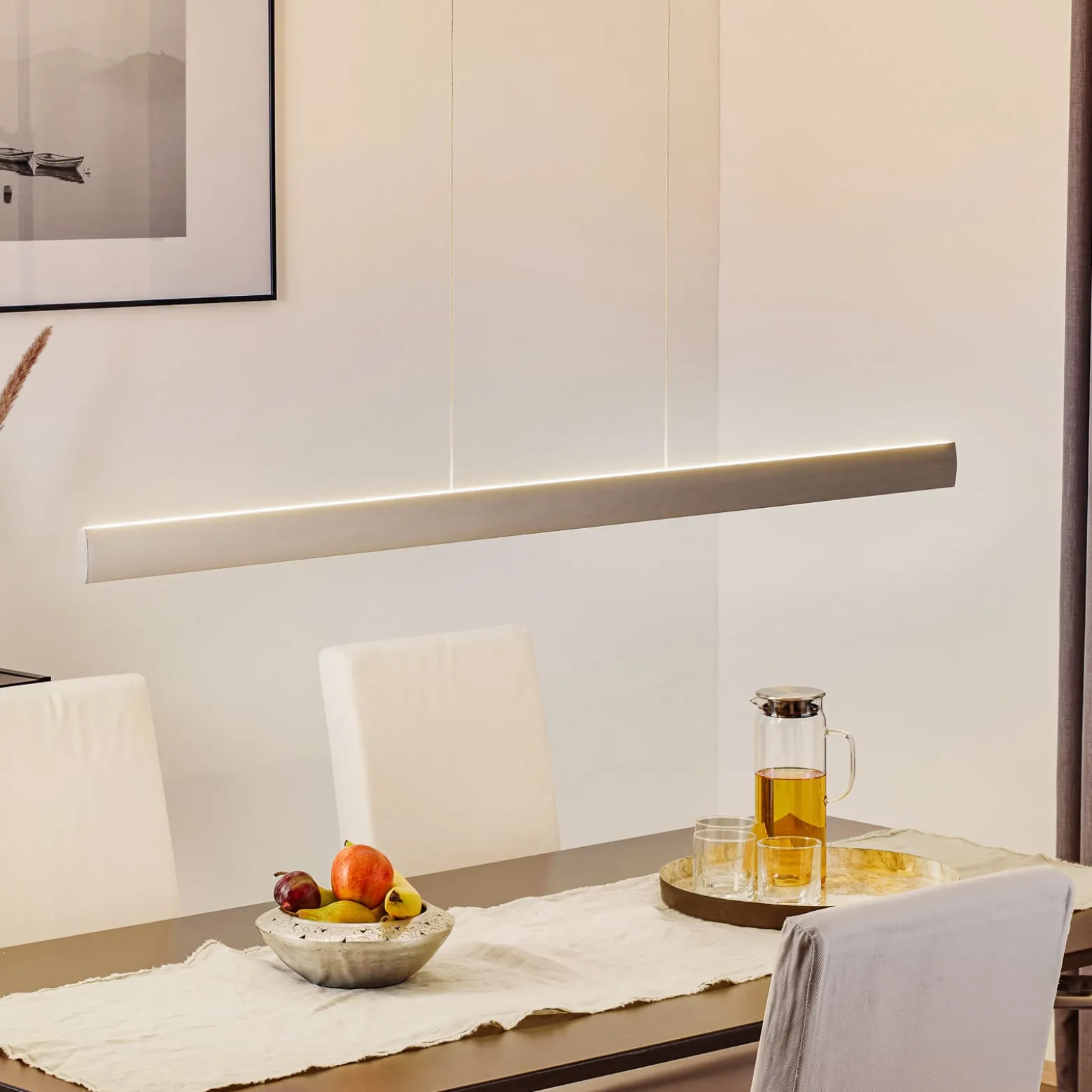 LED-Hängeleuchte Runa, nickel, Länge 132 cm