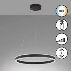 LED-Hängeleuchte Sirko, Ø 60 cm, sandschwarz, Metall, CCT