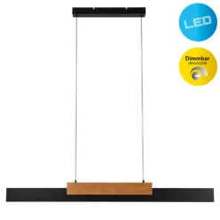 LED-Hängeleuchte Wiebke, schwarz Holzdetail 120,5 cm dimmbar