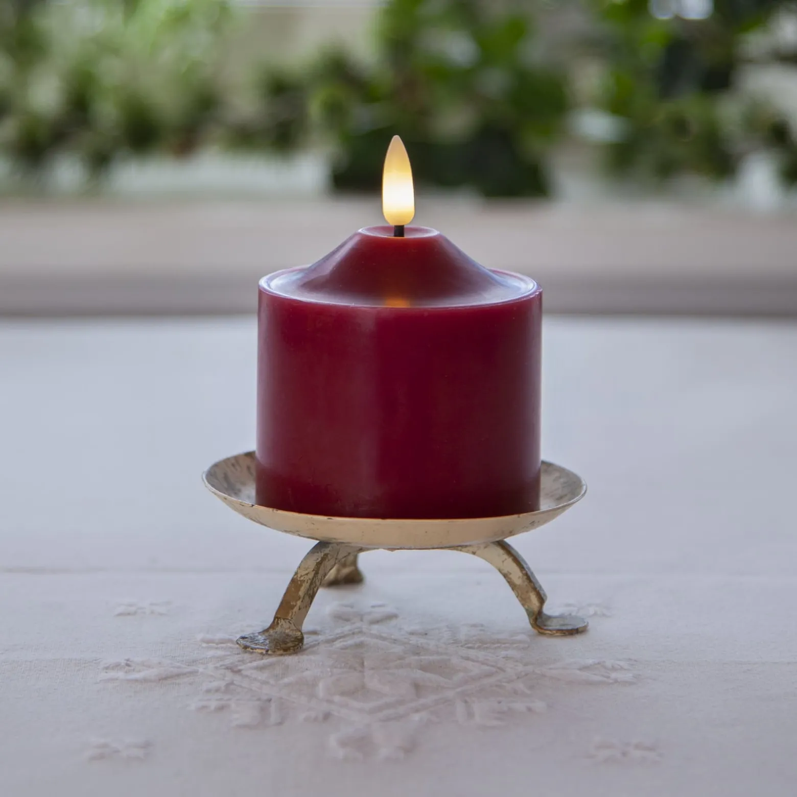 LED-Kerze Flamme, Höhe 9,5 cm rot Echtwachs Batteriebetrieb