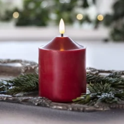 LED-Kerze Flamme, Höhe 12 cm, rot Echtwachs Batteriebetrieb