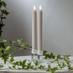 LED-Kerze Flamme Stripe, beige, 25 cm Wachs Batterie 2er-Set