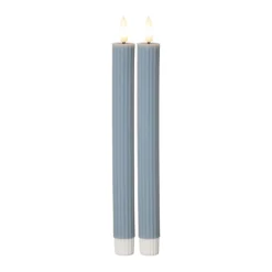LED-Kerze Flamme Stripe, blau, 25 cm, Wachs Batterie 2er-Set