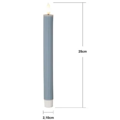 LED-Kerze Flamme Stripe, blau, 25 cm, Wachs Batterie 2er-Set