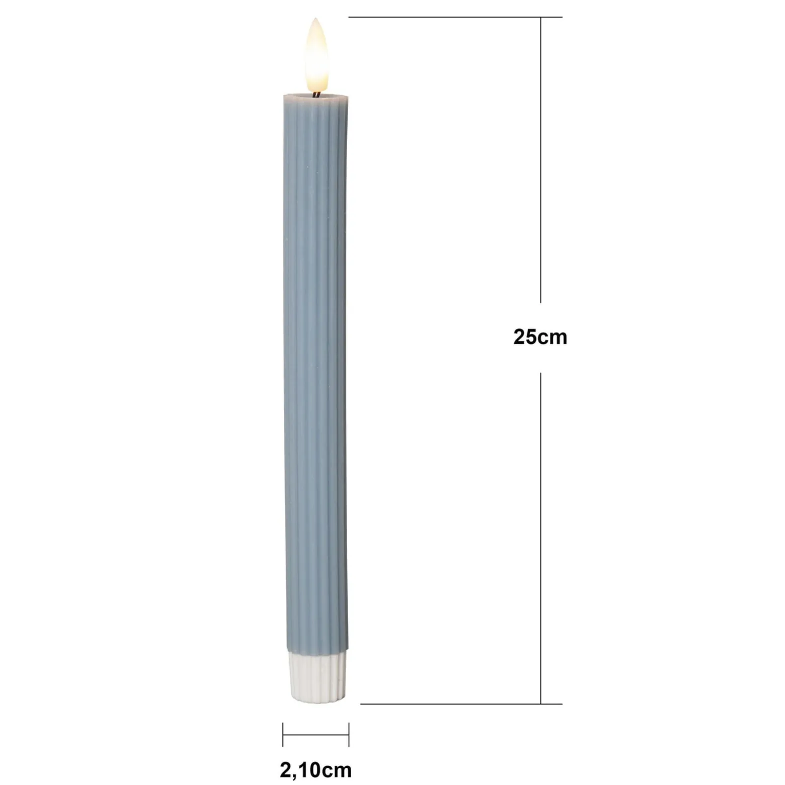 LED-Kerze Flamme Stripe, blau, 25 cm, Wachs Batterie 2er-Set