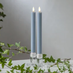 LED-Kerze Flamme Stripe, blau, 25 cm, Wachs Batterie 2er-Set