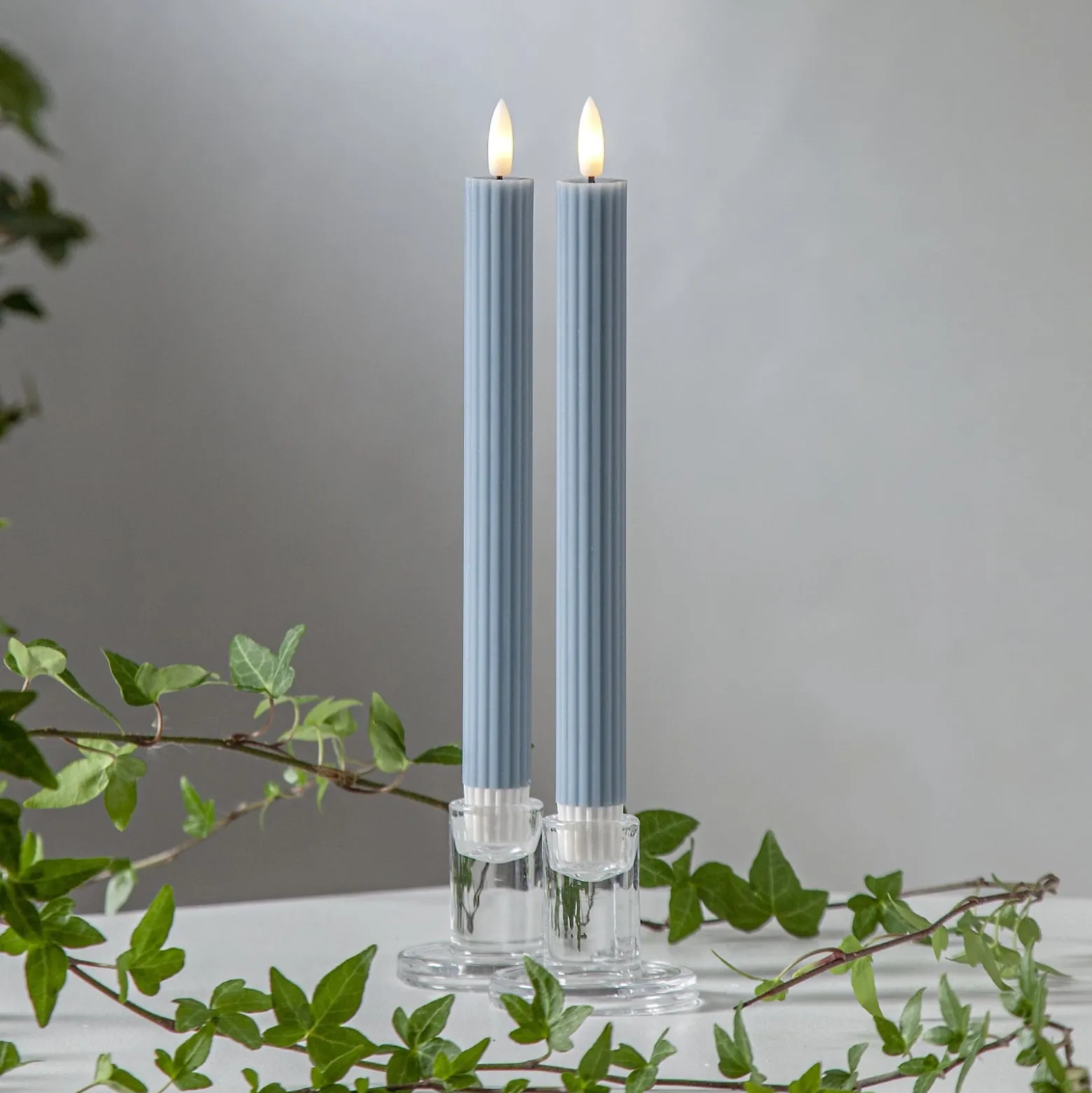 LED-Kerze Flamme Stripe, blau, 25 cm, Wachs Batterie 2er-Set