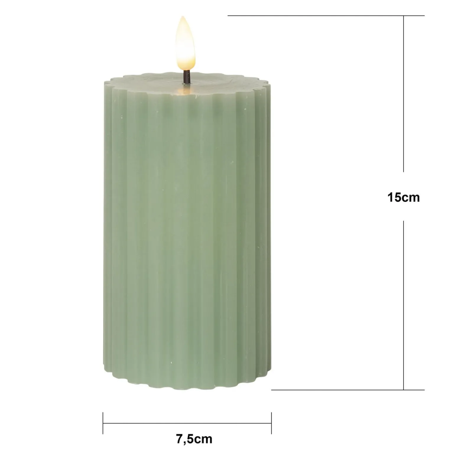 LED-Kerze Flamme Stripe grün 15 cm Echtwachs Batteriebetrieb