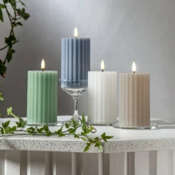 LED-Kerze Flamme Stripe weiß 15 cm Echtwachs Batteriebetrieb