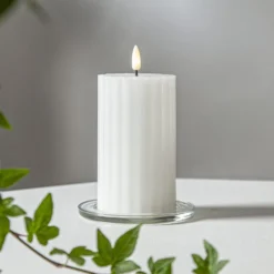 LED-Kerze Flamme Stripe weiß 15 cm Echtwachs Batteriebetrieb
