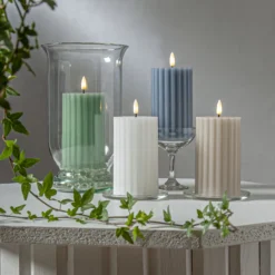 LED-Kerze Flamme Stripe weiß 15 cm Echtwachs Batteriebetrieb