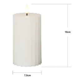 LED-Kerze Flamme Stripe weiß 15 cm Echtwachs Batteriebetrieb