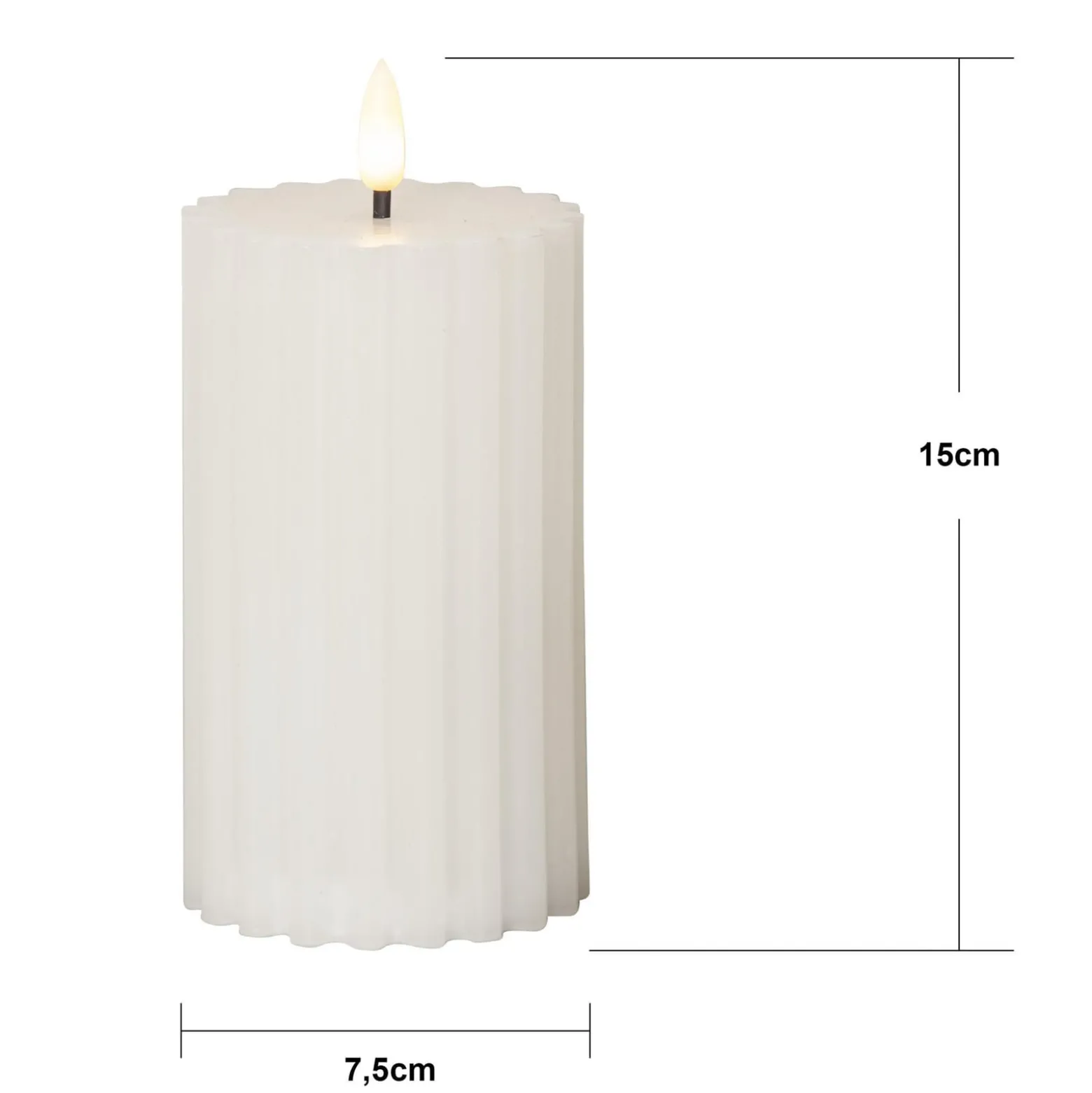 LED-Kerze Flamme Stripe weiß 15 cm Echtwachs Batteriebetrieb