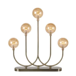 LED-Kerzenhalter Enys, messing antik, Eisen/Glas, 5-flammig