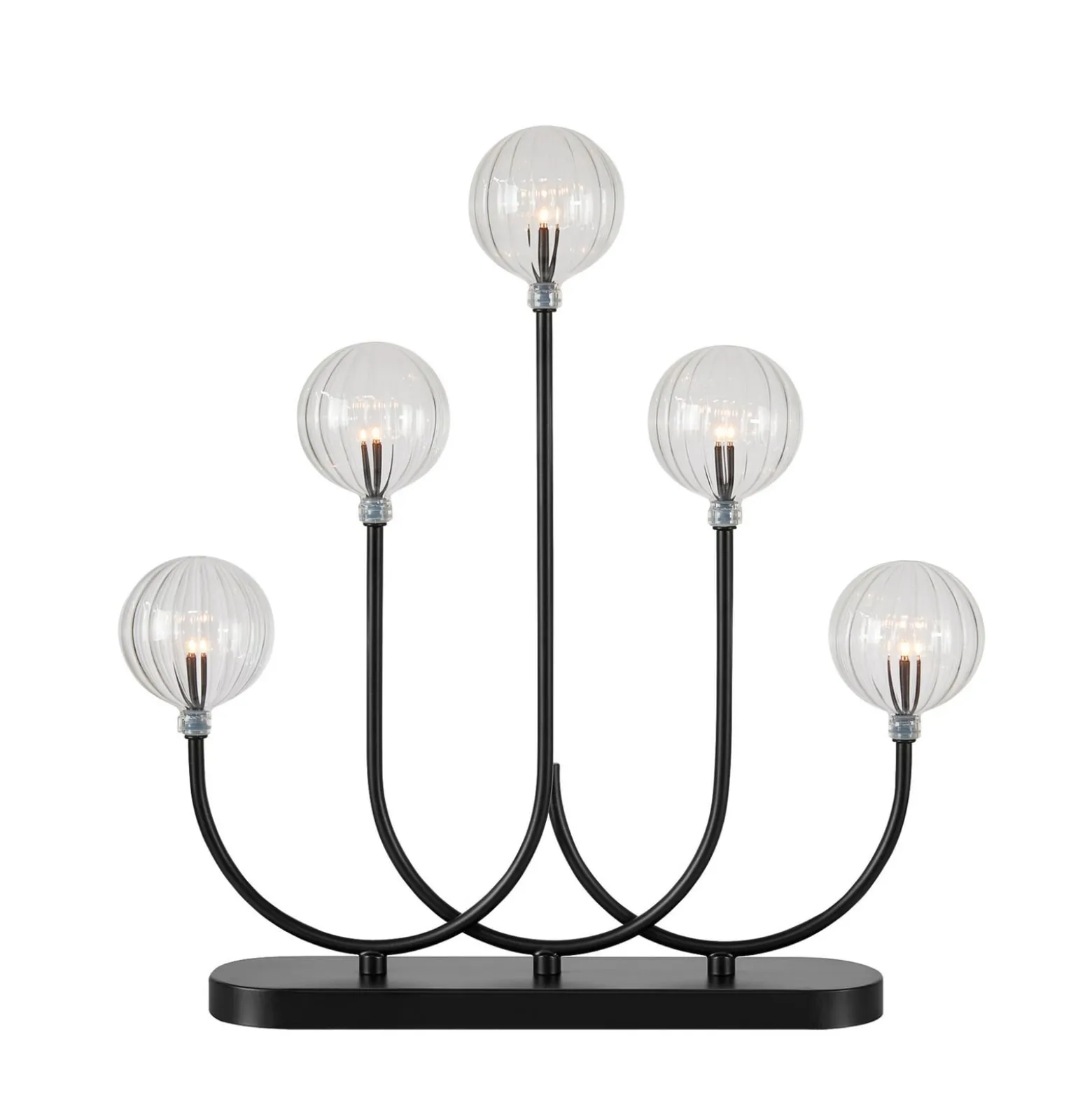 LED-Kerzenhalter Enys, schwarz/klar, Eisen/Glas, 5-flammig