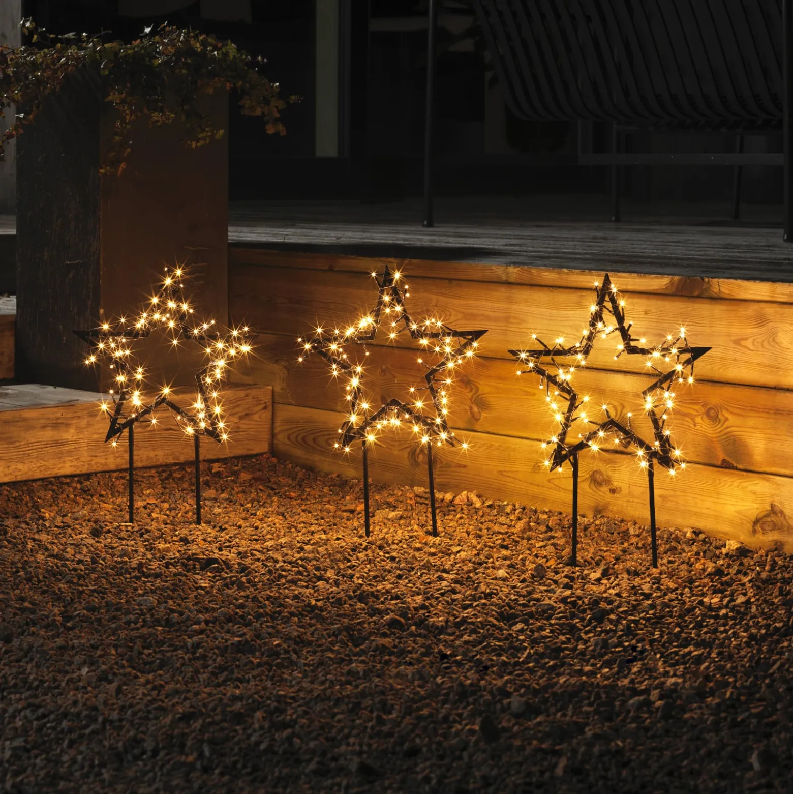 LED-Metallstern mit Erdspießen 3er-Set, IP44