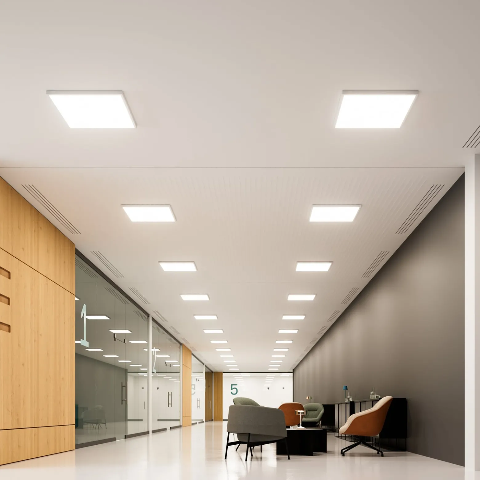 LED-Panel Fled, 4.320 lm, 62x62 cm, 115°, 3.000 K