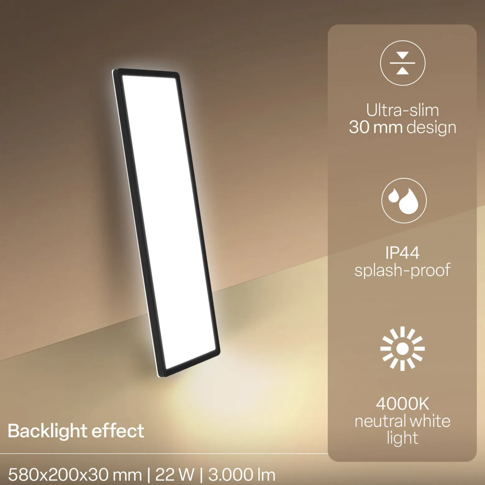 LED-Panel Shallow on/off, 58 x 20 cm, schwarz, 840 Backlight