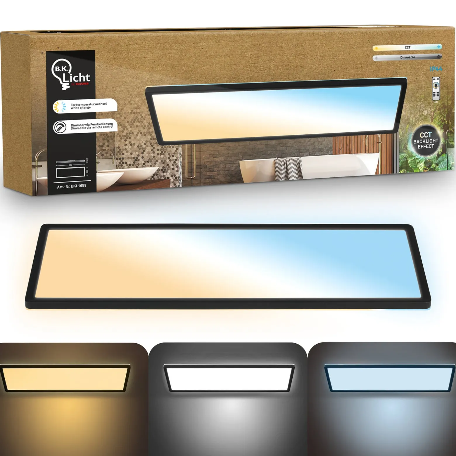 LED-Panel Shallow Remote CCT, 58 x 20 cm, schwarz, Backlight