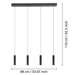LED-Pendellampe Almudaina, schwarz, Länge 84 cm, 4-flg.,