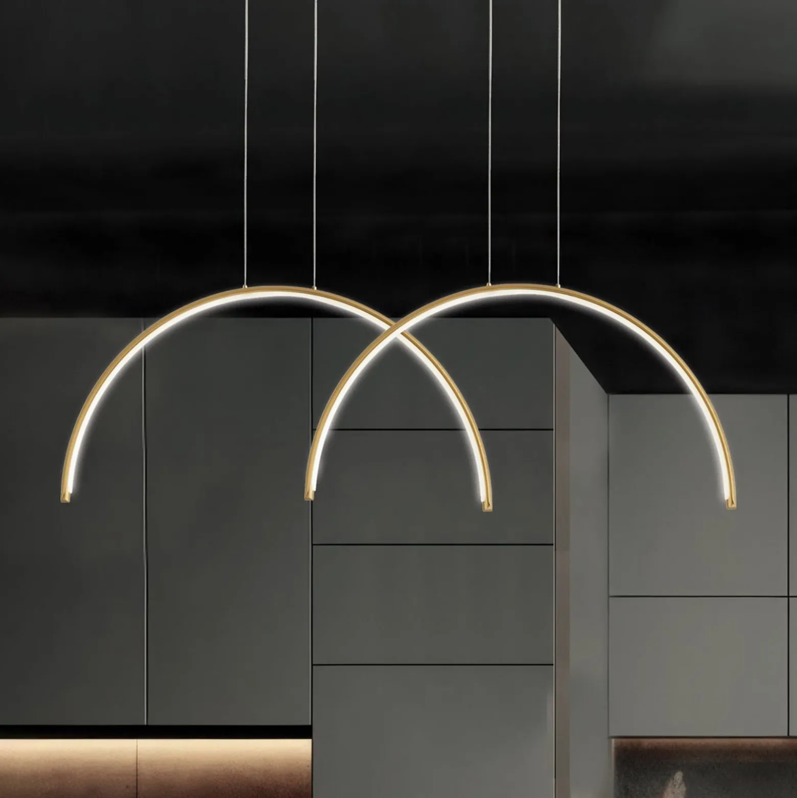 LED-Pendellampe Megan, Länge 95 cm, goldfarben, 2-flg.
