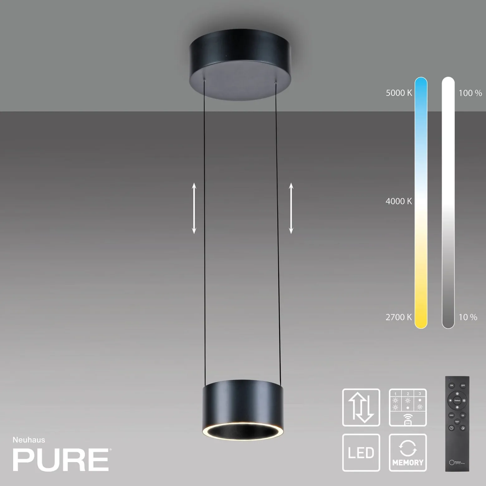 LED-Pendellampe PURE Clipse, grau, Ø 20 cm CCT Dimmer 2-flg