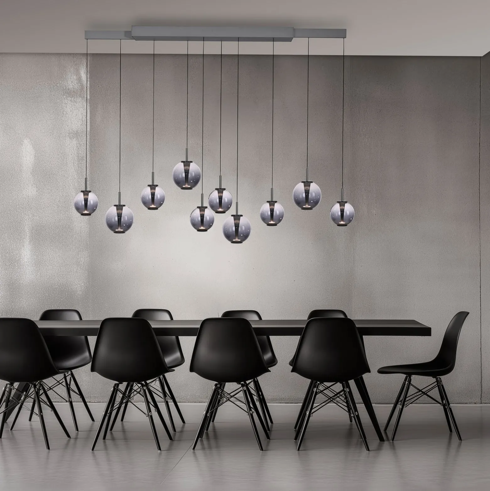 LED-Pendellampe PURE E-Infinity grau/rauchgrau 198 cm,10-flg