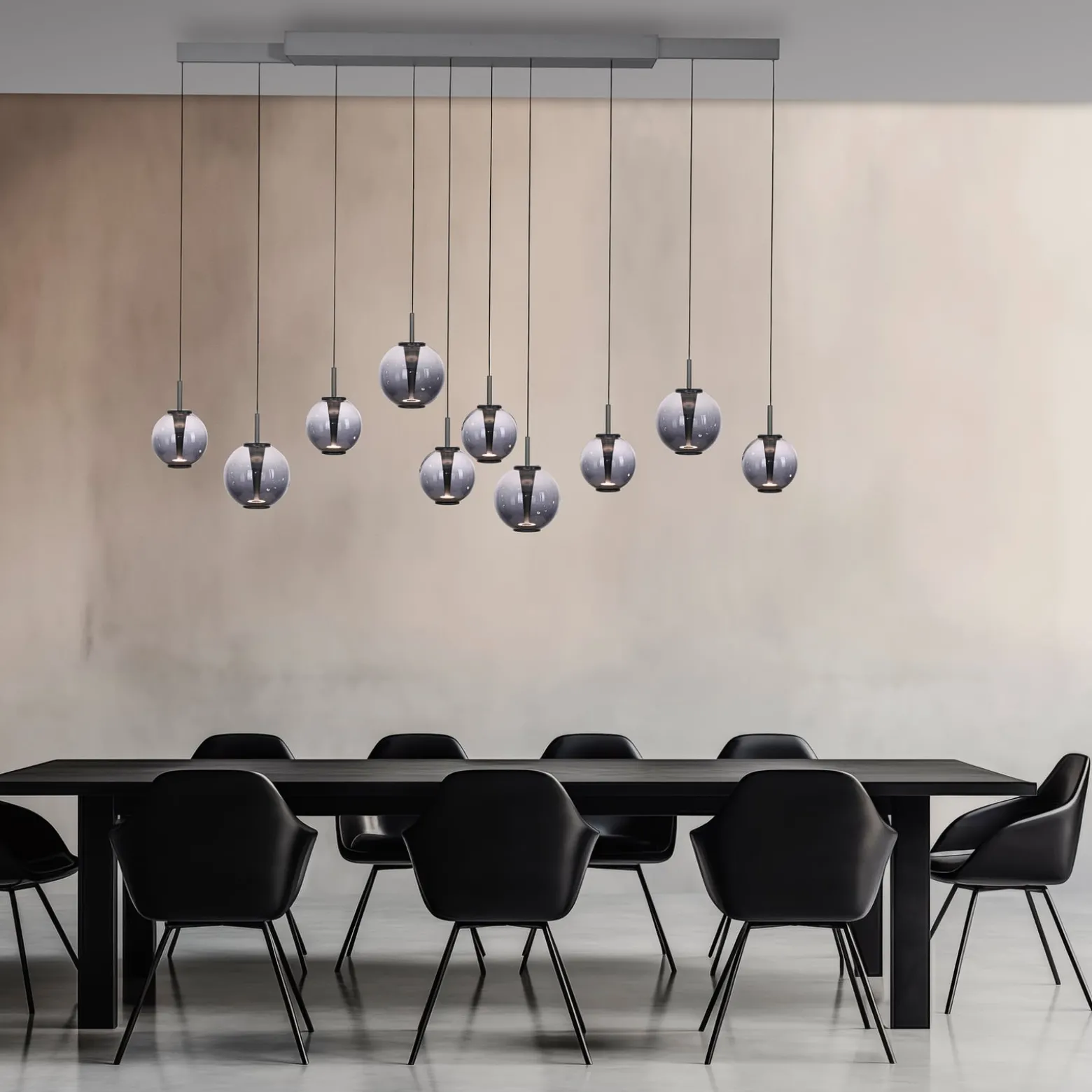 LED-Pendellampe PURE E-Infinity grau/rauchgrau 198 cm,10-flg