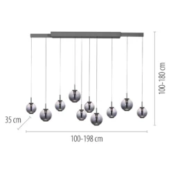 LED-Pendellampe PURE E-Infinity grau/rauchgrau 198 cm,10-flg