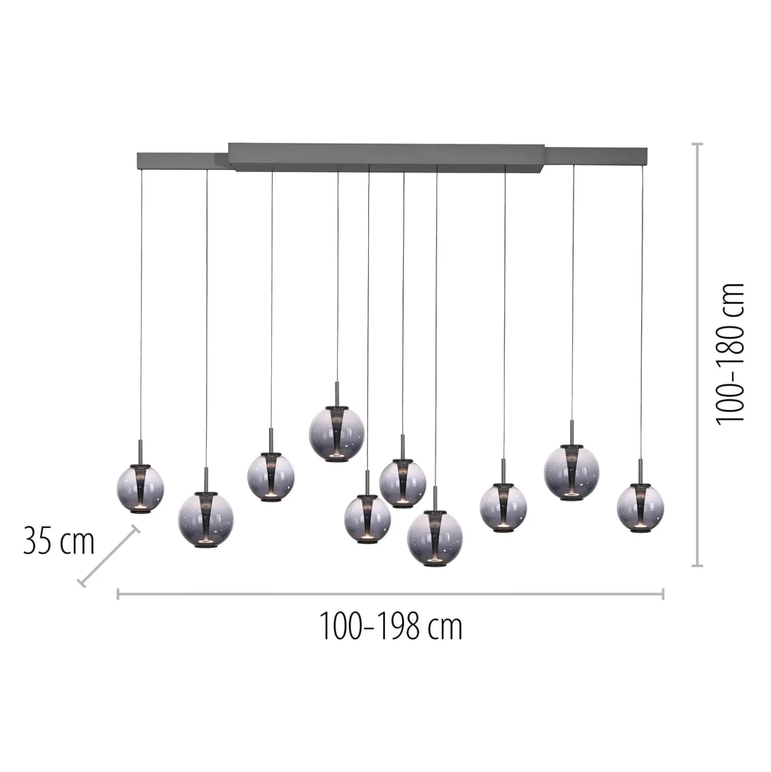 LED-Pendellampe PURE E-Infinity grau/rauchgrau 198 cm,10-flg