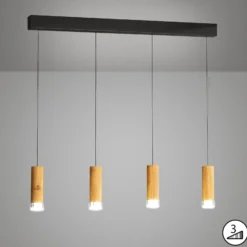 LED-Pendellampe Shine-Wood, 100 cm, Eiche/schwarz, 4-flg.