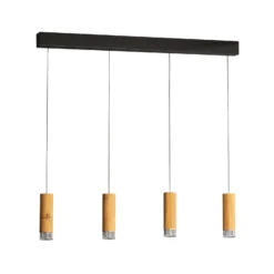 LED-Pendellampe Shine-Wood, 100 cm, Eiche/schwarz, 4-flg.