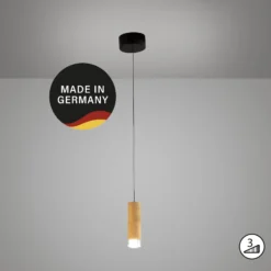 LED-Pendellampe Shine-Wood, Ø 13 cm Eiche/schwarz Holz/Acryl