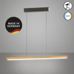 LED-Pendellampe Shine-Wood, Länge 105 cm, Eiche/nickelfarben