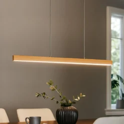 LED-Pendellampe Shine-Wood, Länge 105 cm, Eiche/nickelfarben