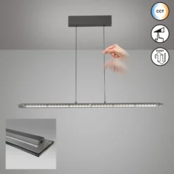 LED-Pendellampe Torvi, sandgrau/rauchgrau, Länge 115 cm, CCT