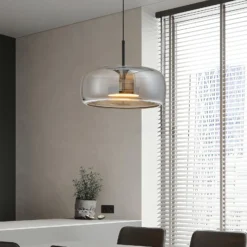 LED-Pendelleuchte Deco, rauchgrau/schwarz, Ø 33 cm, Glas