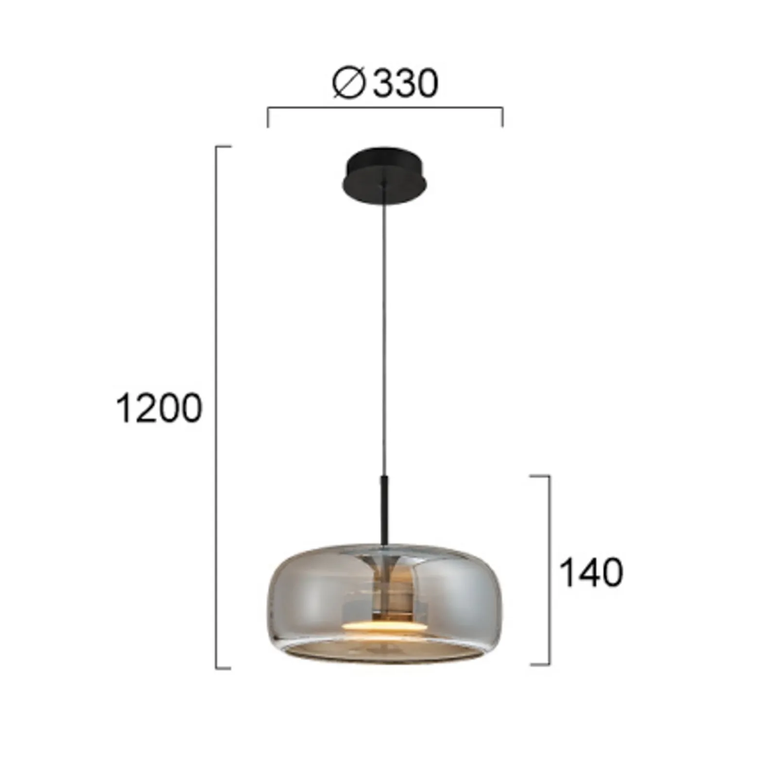 LED-Pendelleuchte Deco, rauchgrau/schwarz, Ø 33 cm, Glas
