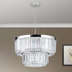 LED-Pendelleuchte Prism, rund, Ø 55 cm, chrom