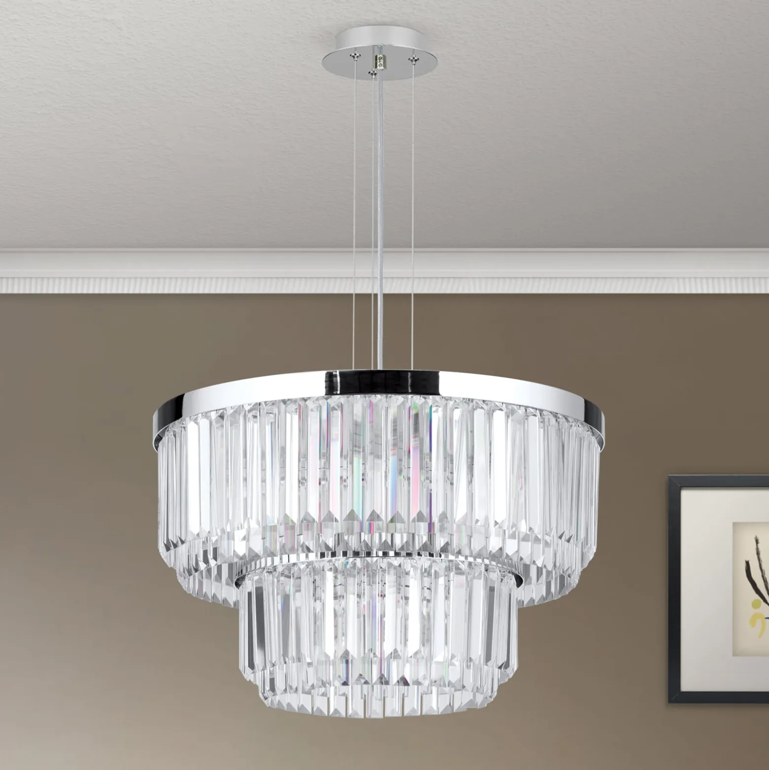 LED-Pendelleuchte Prism, rund, Ø 55 cm, chrom