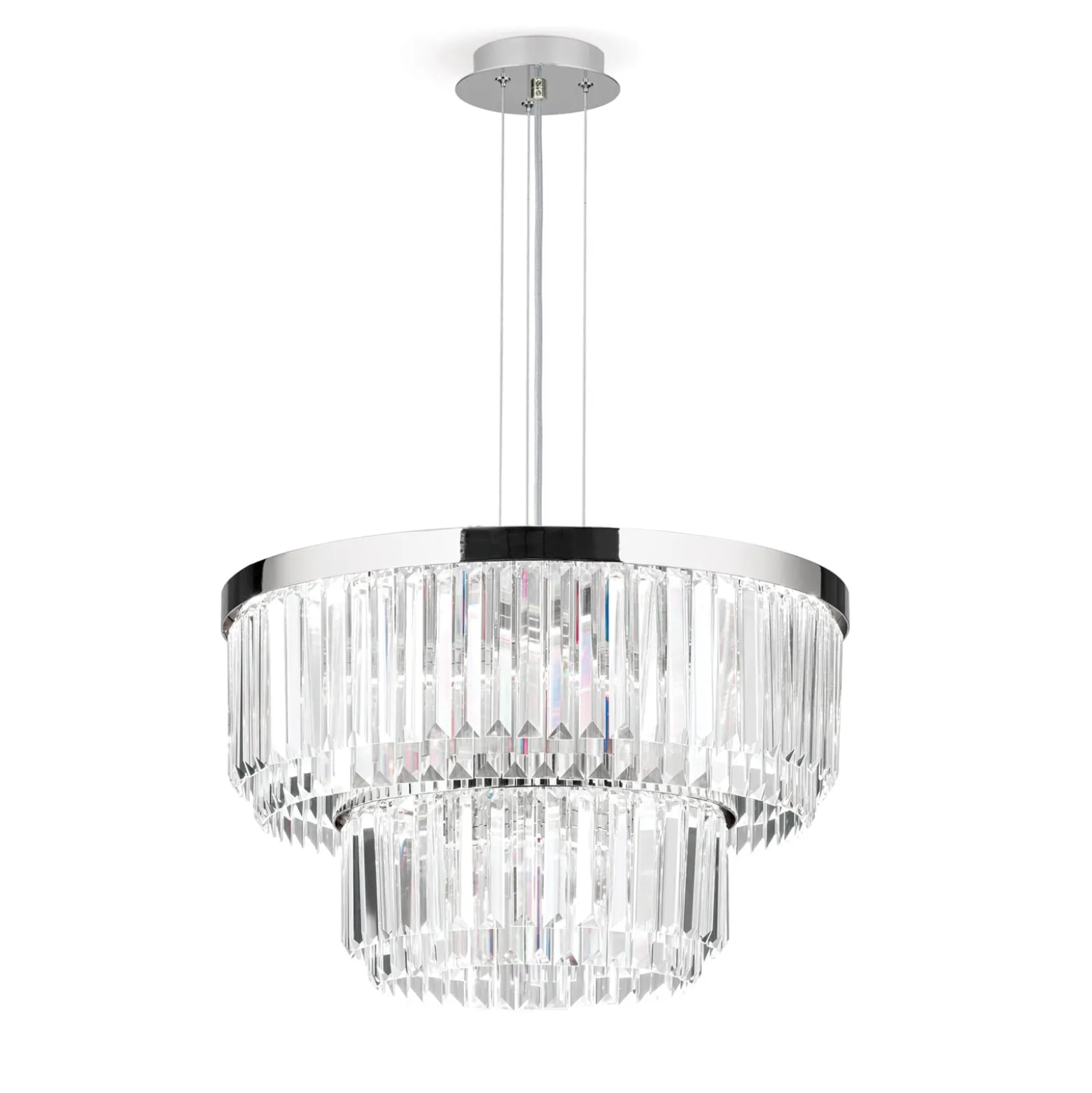 LED-Pendelleuchte Prism, rund, Ø 55 cm, chrom