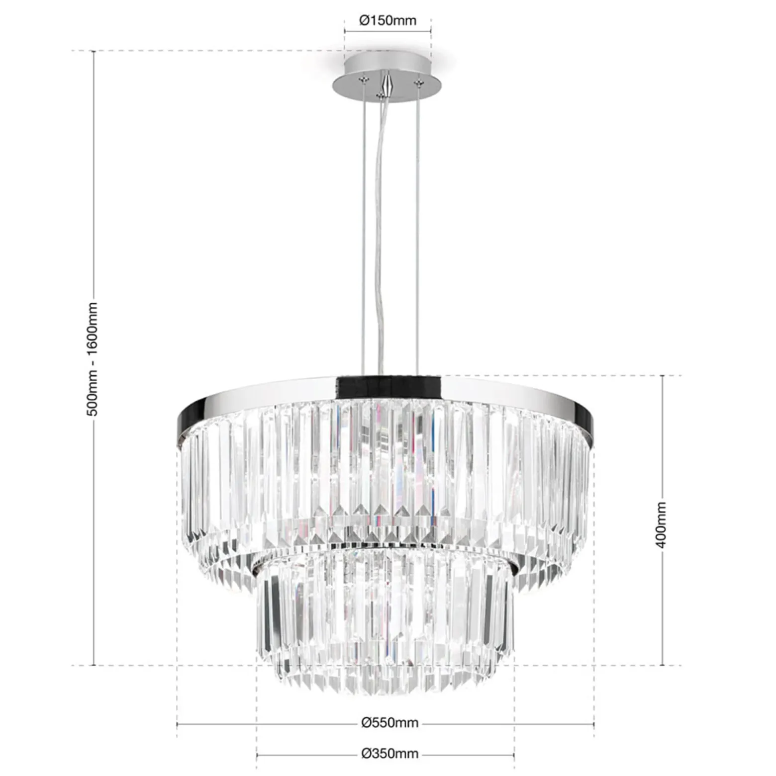 LED-Pendelleuchte Prism, rund, Ø 55 cm, chrom