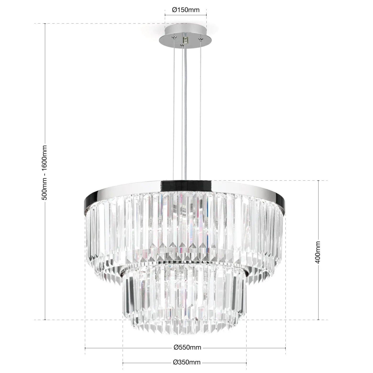 LED-Pendelleuchte Prism, rund, Ø 55 cm, chrom