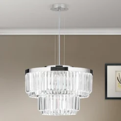 LED-Pendelleuchte Prism, rund, Ø 55 cm, chrom