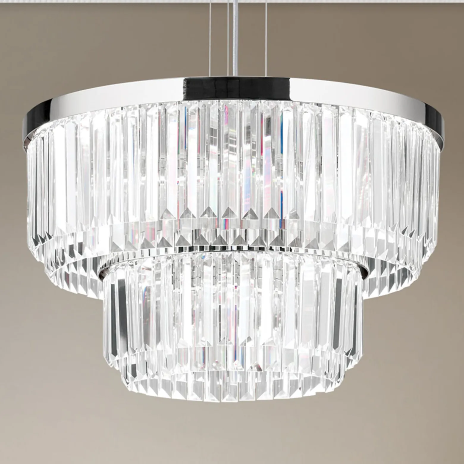 LED-Pendelleuchte Prism, rund, Ø 55 cm, chrom
