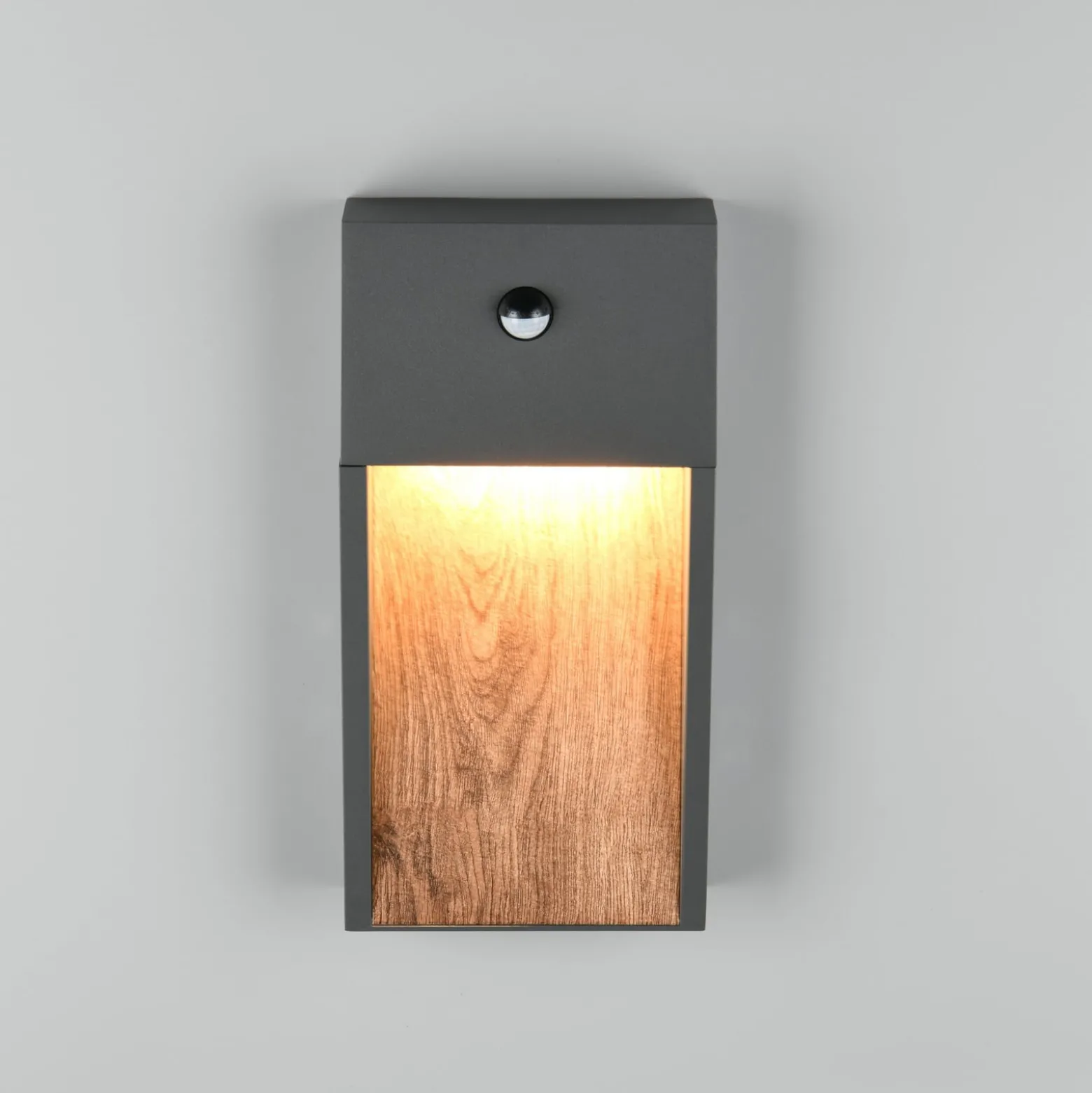 LED-Sensor-Außenwandlampe SALMON, Holzoptik, Höhe 33 cm IP44